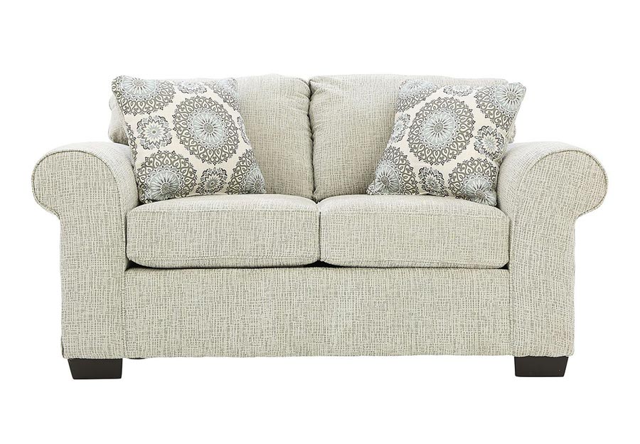 Affordable Furniture Charisma Linen Loveseat with Brionne Twilight Accent Pillows