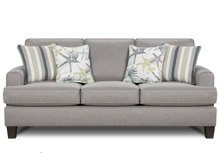 Fusion Jitterbug Flax Queen Sleeper Sofa with Savannah Ocean and Reinvented Nautica Accent Pillows