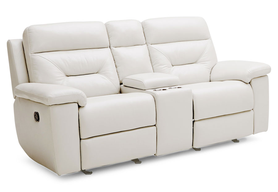 Kuka Grand Point Ivory Dual Power Reclining Leather Match Console Loveseat