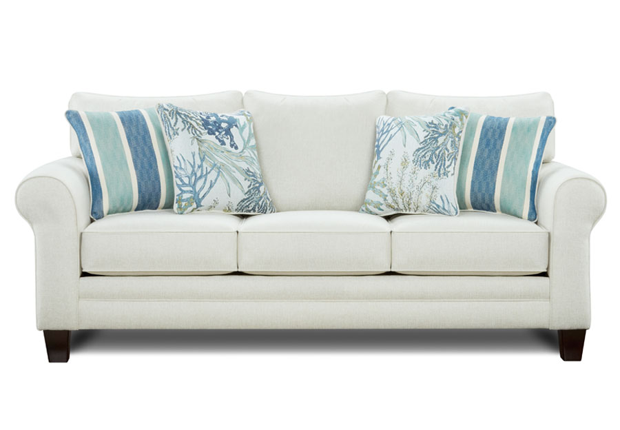 Fusion Grande Glacier Sleeper Sofa with Coral Reef Oceanside and Life's-A-Beach Accent Pillows