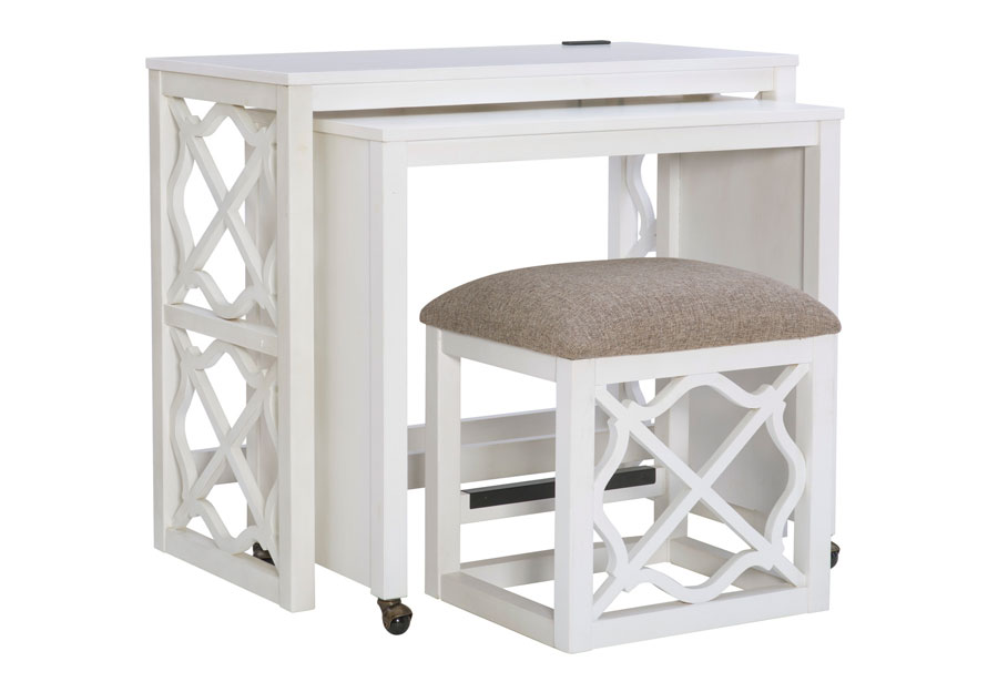 Powell Emma White Nesting Rolling Desk with Stool